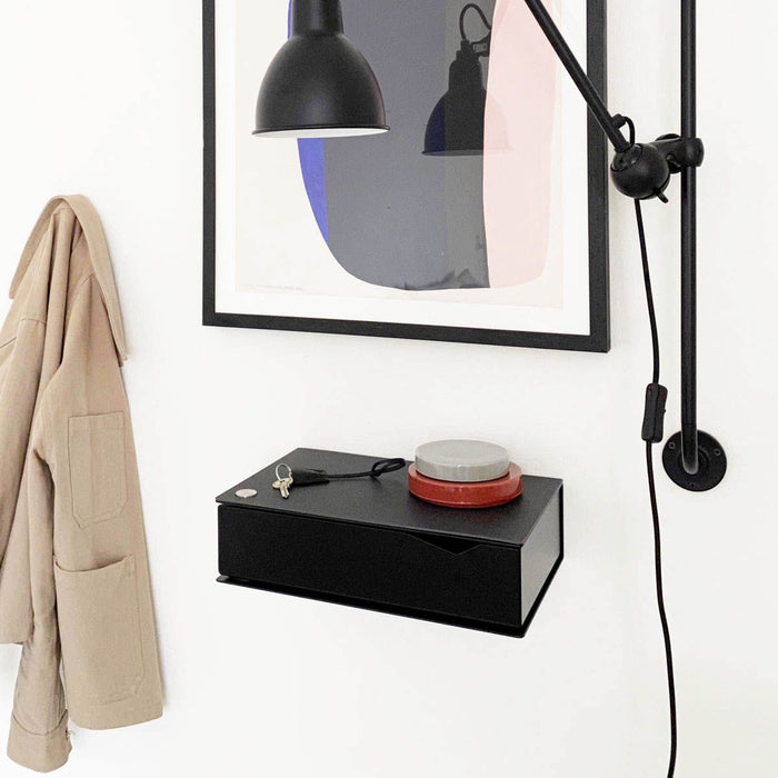 Wall-mounted bedside table: 2 pcs. - BESIDE - black with black drawer