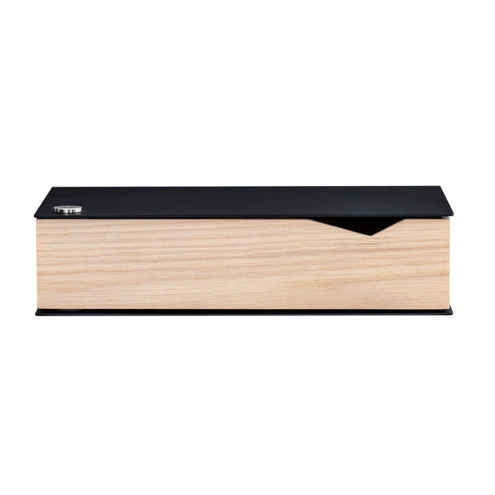 Wall-mounted bedside table: 1 pc. - BESIDE - black with oak drawer