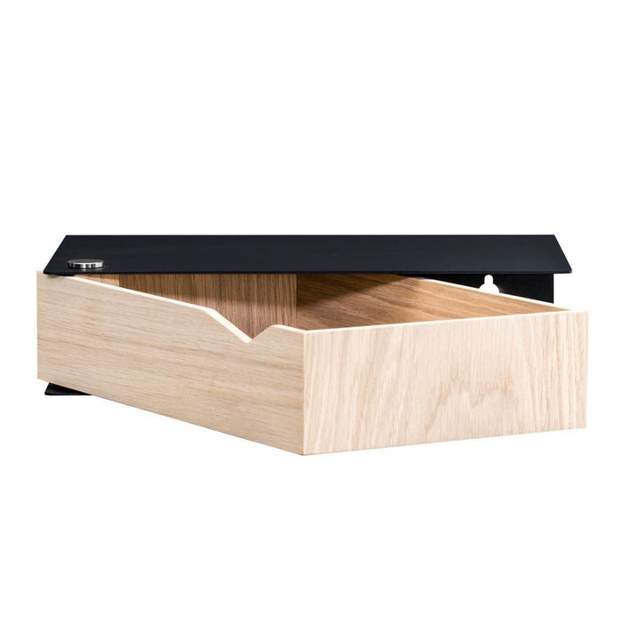 Wand-Nachttisch: 2 Stk. - BESIDE - schwarz mit Schublade aus Eichenholz
