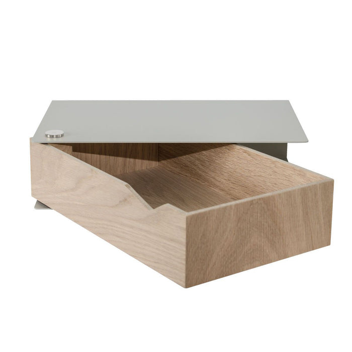 Wand-Nachttisch: 1 Stk. - BESIDE - grau mit Schublade aus Eichenholz