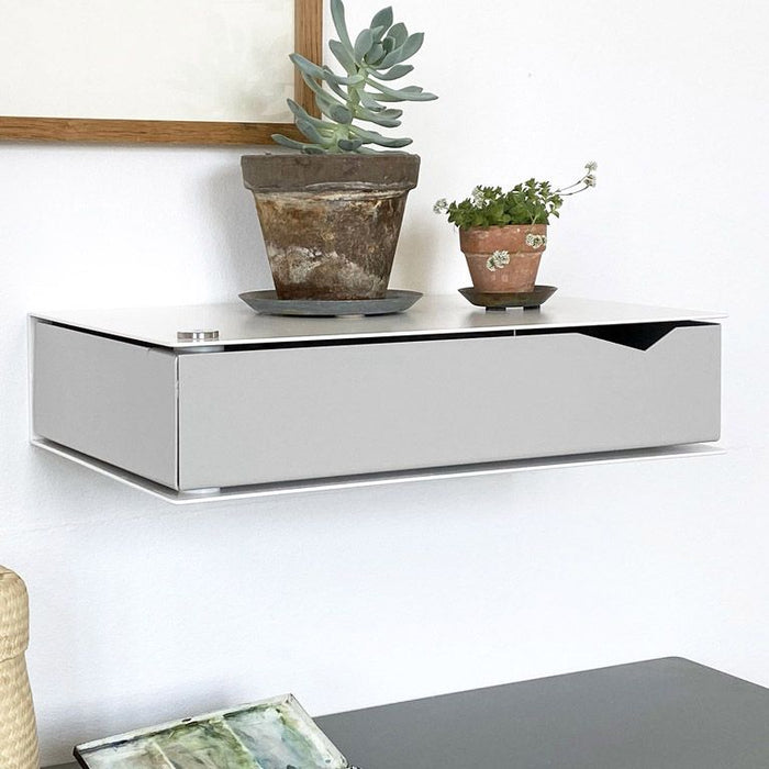 Wall-mounted bedside table: 1 pc. - BESIDE - white with gray drawer