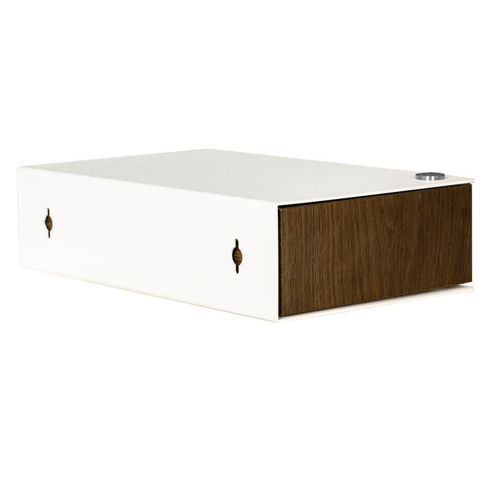 Wall-mounted bedside table: 1 pc. - BESIDE - white with dark oak drawer