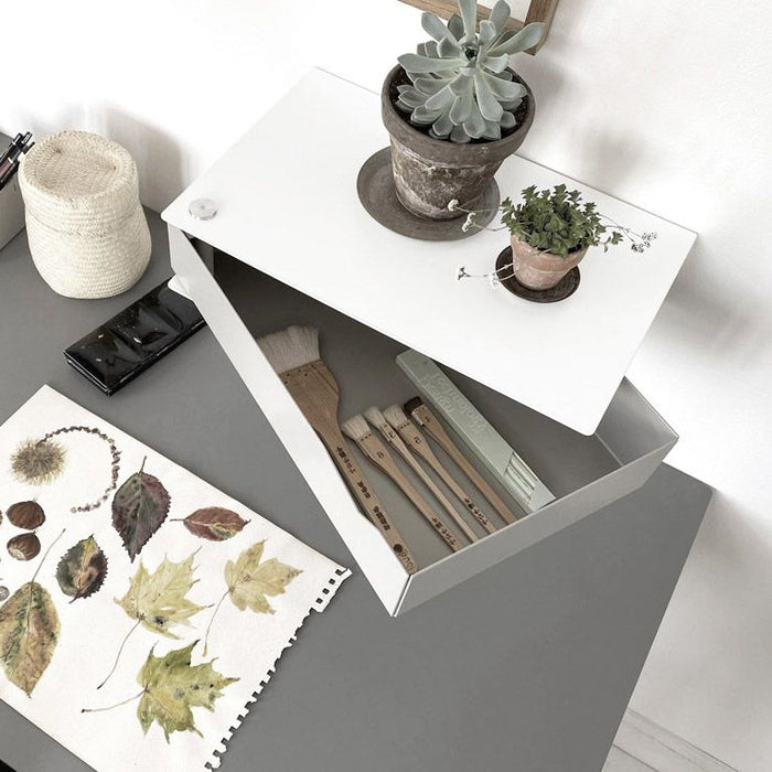 Wall-mounted bedside table: 1 pc. - BESIDE - white with gray drawer