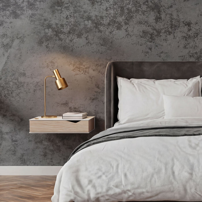 Wall-mounted bedside table: 2 pcs. - BESIDE - white with oak drawer