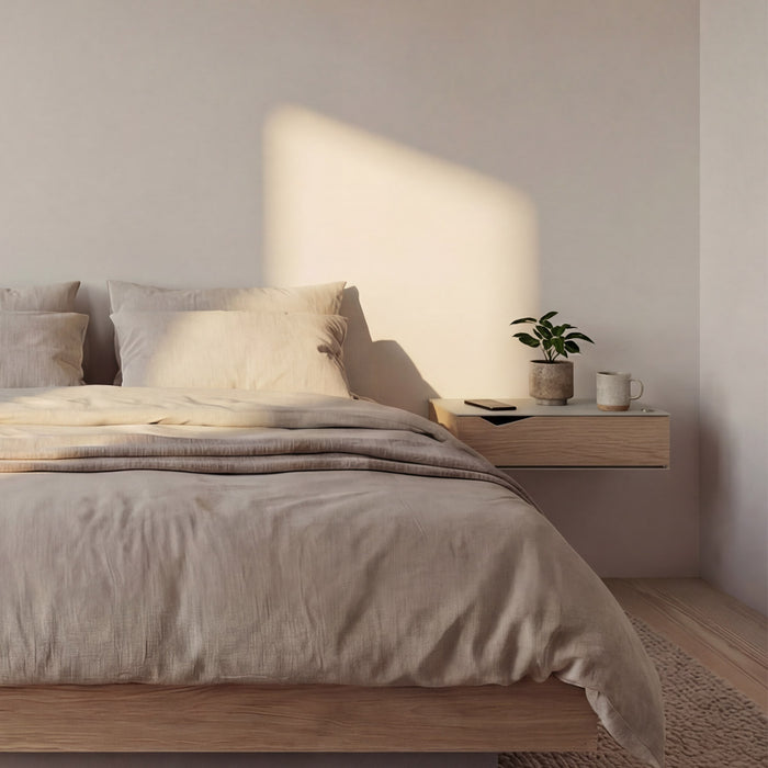 Wand-Nachttisch: 2 Stk. - BESIDE - grau mit Schublade aus Eichenholz