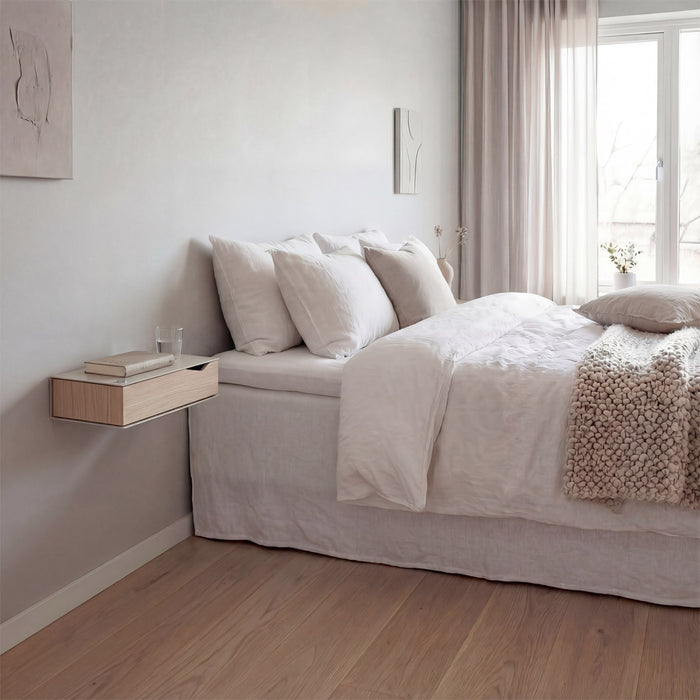 Wand-Nachttisch: 2 Stk. - BESIDE - grau mit Schublade aus Eichenholz