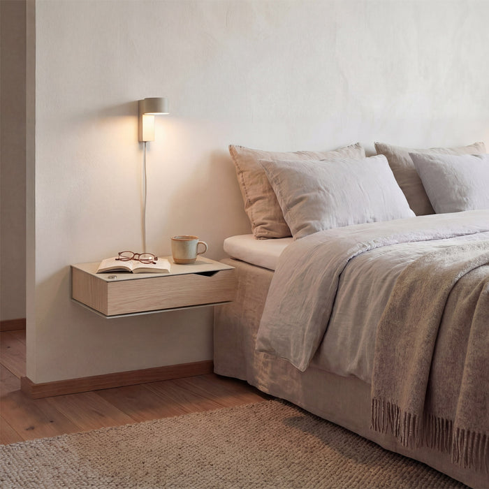 Wand-Nachttisch: 2 Stk. - BESIDE - grau mit Schublade aus Eichenholz