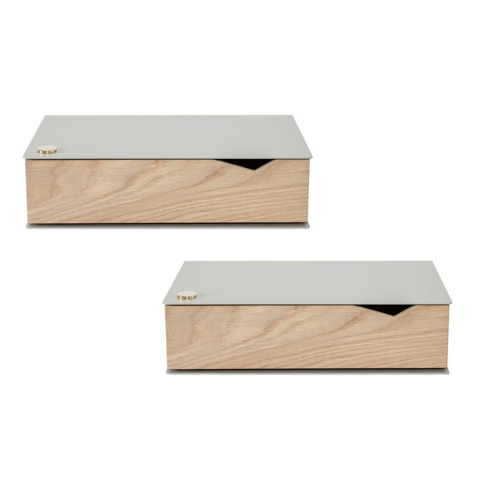 Wand-Nachttisch: 2 Stk. - BESIDE - grau mit Schublade aus Eichenholz