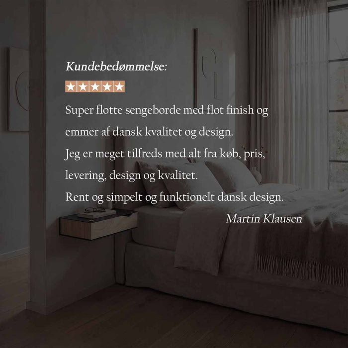 Sengeborde 2 stk. væghængt: BESIDE - hvid m. egetræsskuffe