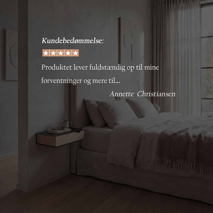 2 stk. væghængt sengeborde - BESIDE - sort m. egetræsskuffe