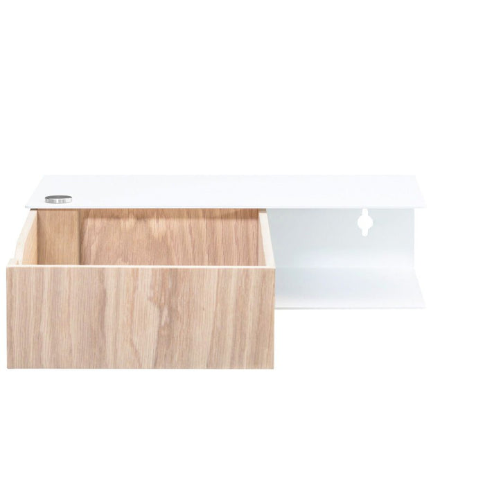 Wand-Nachttisch: 1 Stk. - BESIDE - weiß mit Schublade aus Eichenholz