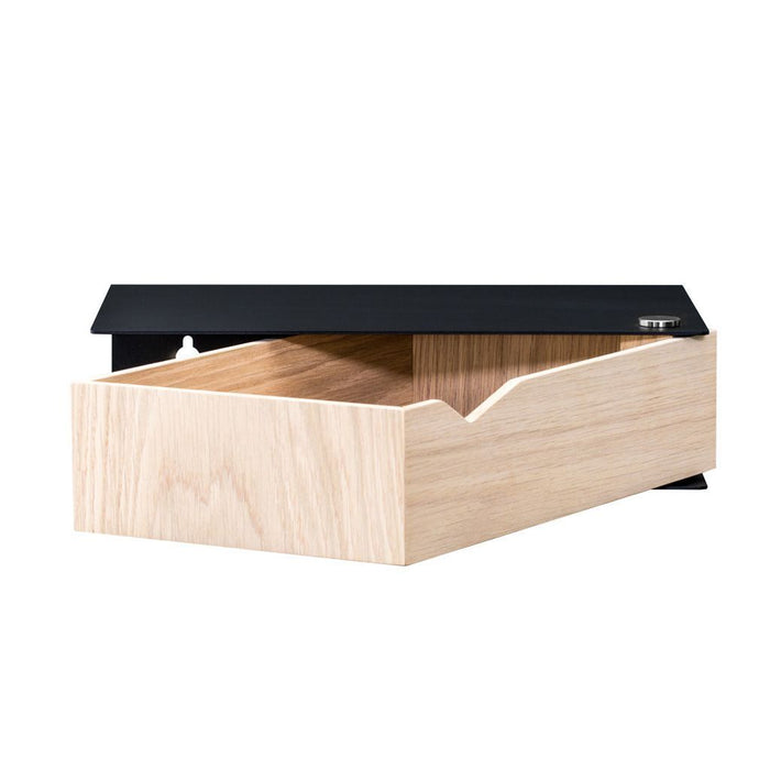 Wand-Nachttisch: 2 Stk. - BESIDE - schwarz mit Schublade aus Eichenholz